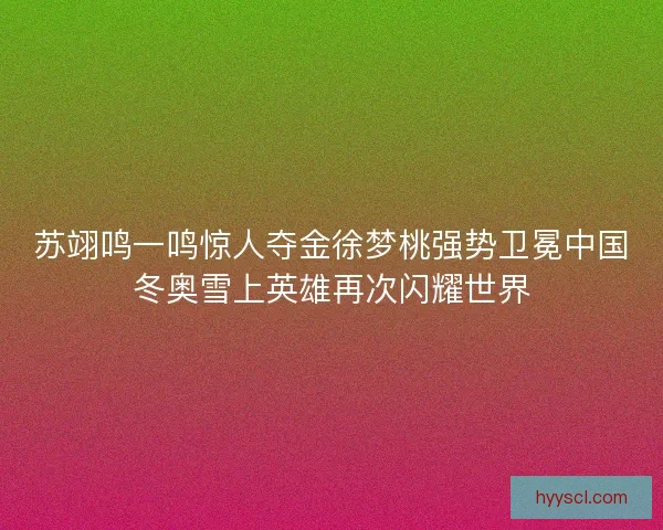 苏翊鸣一鸣惊人夺金徐梦桃强势卫冕中国冬奥雪上英雄再次闪耀世界